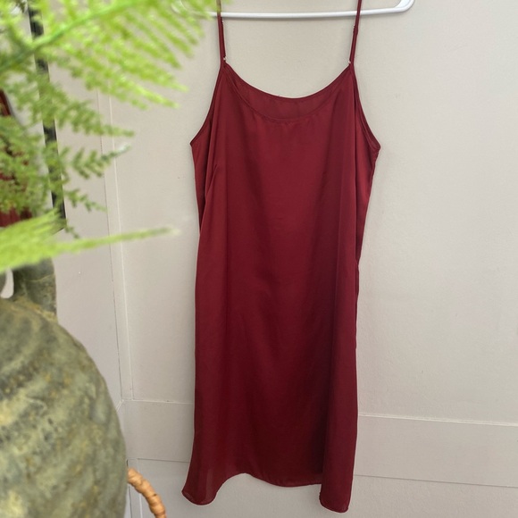 Deep Red Midi Slip Dress - Picture 1 of 3